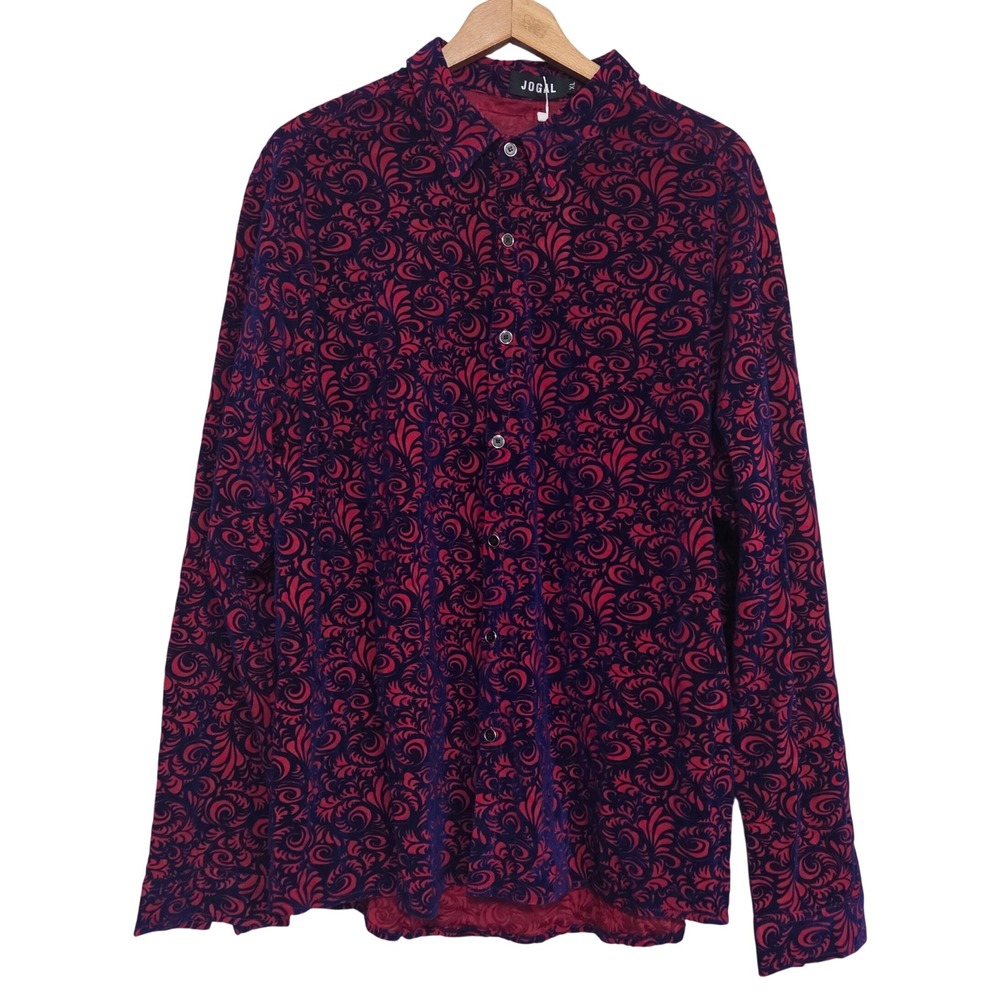 JOGAL Mens Velvet Paisley Brocade Scroll Button-up Shirt Long Sleeve XL NWT